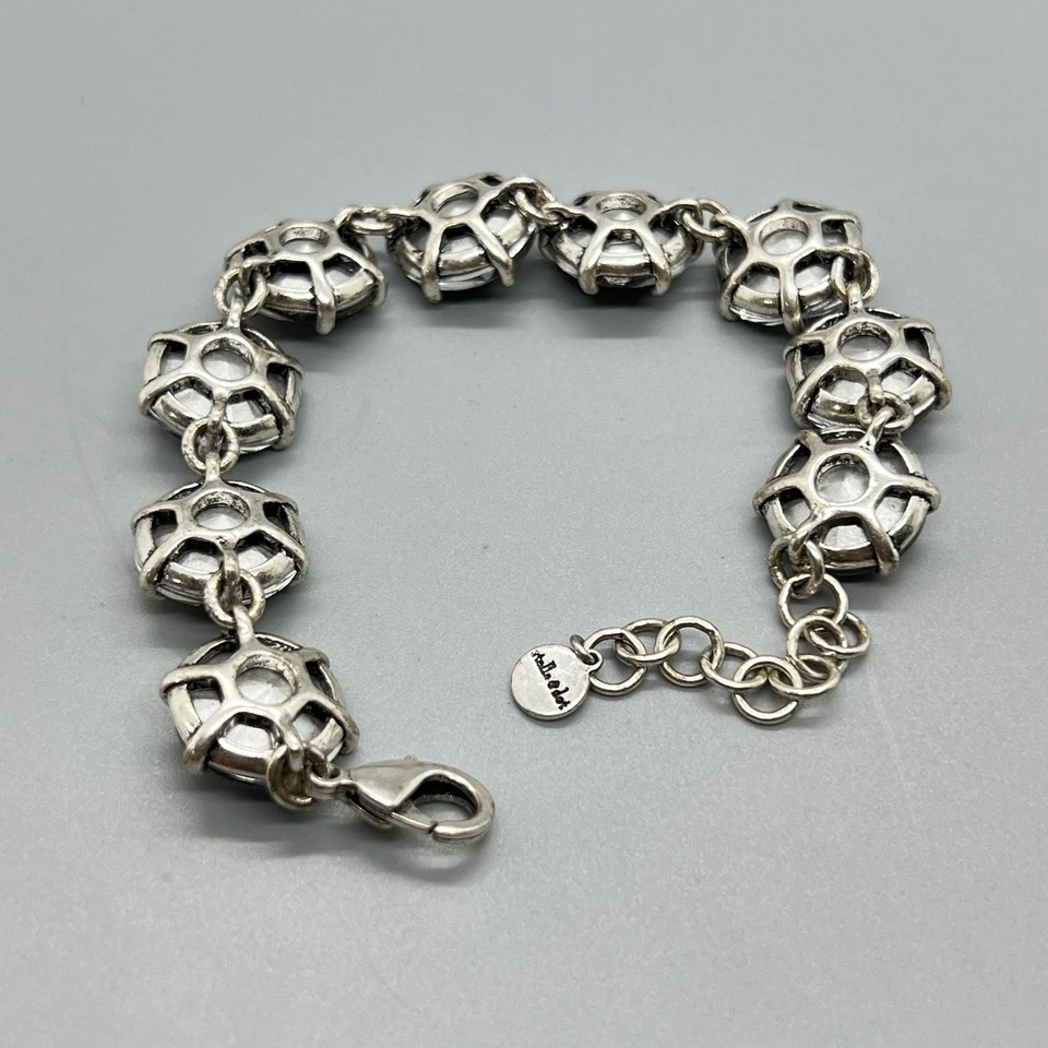 Pulsera Stella Dot Gris Cristal Cristal Tono Plata Eslabón Distintivo Ajustable Foto 4 de 4