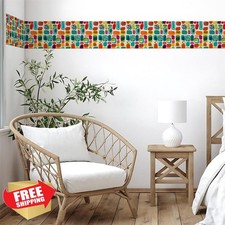 4"x393" Boho Geometric Wallpaper Border Peel Stick Wall Trim Removable
