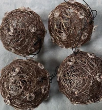 Vintage 5” Round Wire ORBS Bronze Faux Rhinestones Set 4 Pier 1 Decorative
