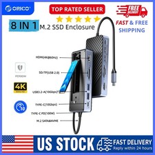 ORICO USB C Hub with M.2 SSD Enclosure, 8 in 1 Multi-Port Adapter Fits M.2 NVMe