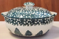 Moose Country Casserole Stoneware by Tienshan Folkcraft Green Sponge Bakeware
