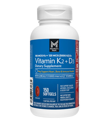 Member's Mark Vitamin K2 + D3 Softgels, 150 Counts.
