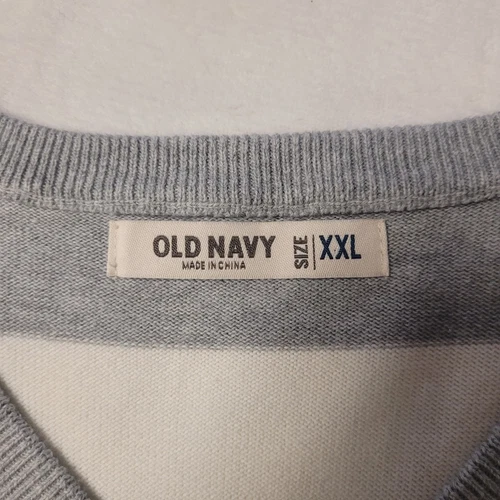 Old Navy Mens Striped Sweater XXL 100% Cotton Light Gray Cream Knit Long Sleeve - Picture 16 of 18