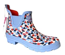 New Joules Wellies Wellibob Valentines Heart Short Ankle Rain Boots Red Blue 7