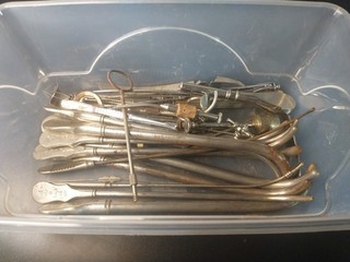 Tote Of Vintage Medical Tools And Equipment