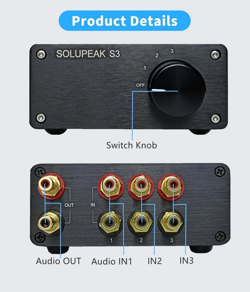 Premium 3 in 1 Out RCA Switch Box, Passive Stereo Signal Source selector, Aud... - Image 3 of 4