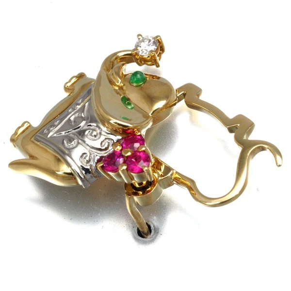 Auth WALTHAM Brooch Ruby 0.23ct Diamond 0.06ct Emerald Elephant Swing 18K YG/WG - Image 3 of 4