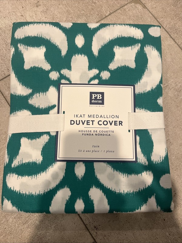 Pottery Barn Teen Dorm Ikat Medallion Twin Duvet Cover Teal Green NEW Cotton