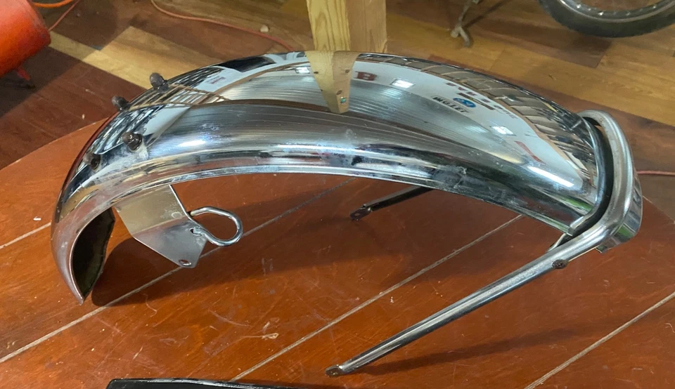 OEM KAWASAKI 1974 1975 1976 1977 1978 KZ400 RUEDA DELANTERA Y TRASERA GUARDABARROS CROMADOS. Foto 3 de 4