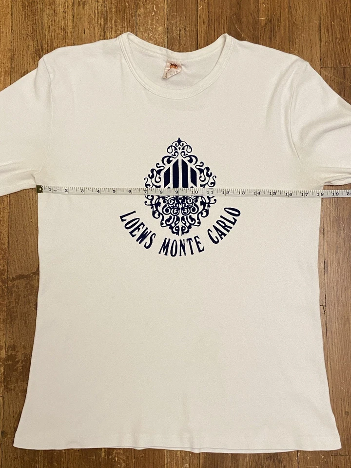 Camiseta blanca vintage Loews Monte Carlo de lujo de hotel francés de una sola puntada mediana Foto 4 de 4