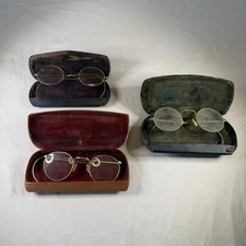 Antique Spectacles Trio with Original Cases 1800- Early 1900s Round Eyeglass Lot