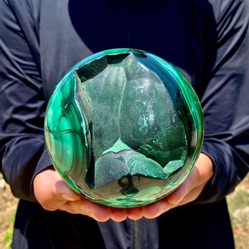4.4LB Rare Natural Malachite Quartz Hand Carved Sphere Crystal Healing - 第 1/15 張圖片