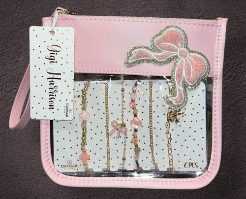 Youth 6-pcs Gold & Pink Bracelet Set w/Clutch