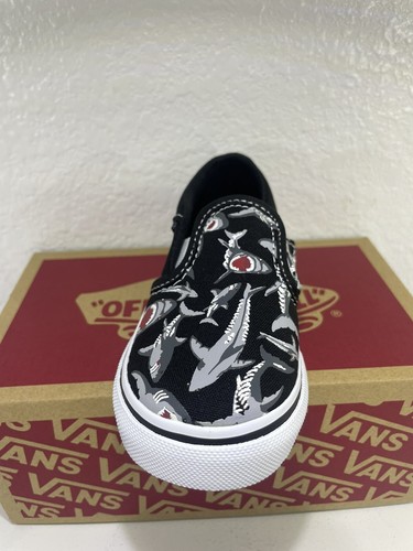 NEW Vans Asher Glow Kids Size 7T Black White Slip On Sharks Sneakers Shoes - Picture 3 of 13