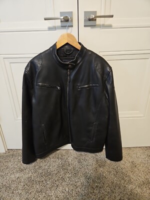 US Polo Association Mens Faux Leather Jacket Size Large Black Full