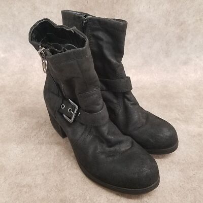 Carlos Womens Rolla Size 8.5 Black  Fabric Buckled Side Zip 2'' Heeled Ankle...