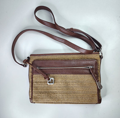 Brighton Brooklyn Straw & Leather Shoulder Bag Brown Organizer Excellent