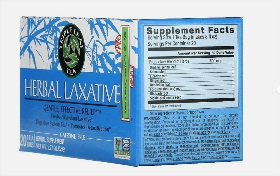 2 Boxes Triple Leaf Tea Herbal Laxative Tea 20 Tea Bags each box exp