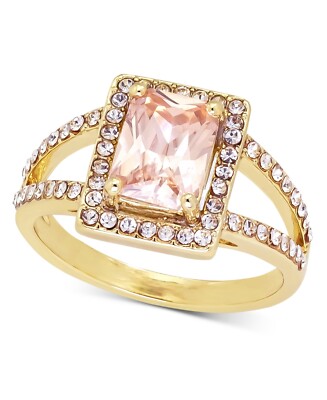 Charter Club Gold-Tone Pave & Color Square Crystal Split Ring, Gold Size 6  J62