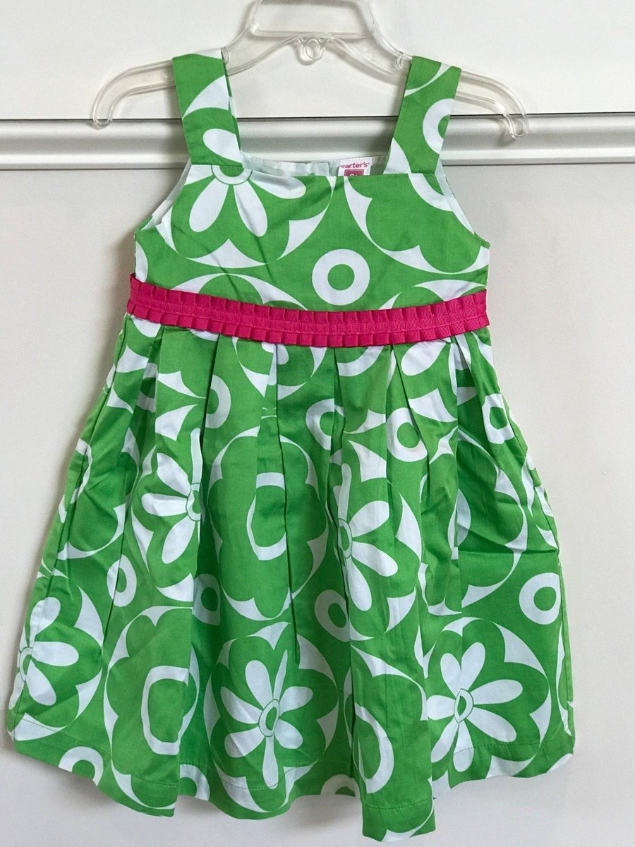 green carters dress Carters Girls Green White Embellished Sleeveless Sun Dress Size 2T EUC