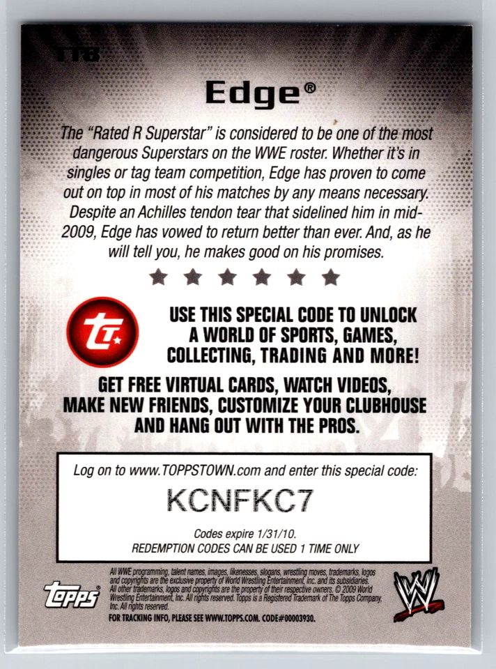 Edge 2009 Topps WWE Toppstown Insert TT8 - Image 2 of 2