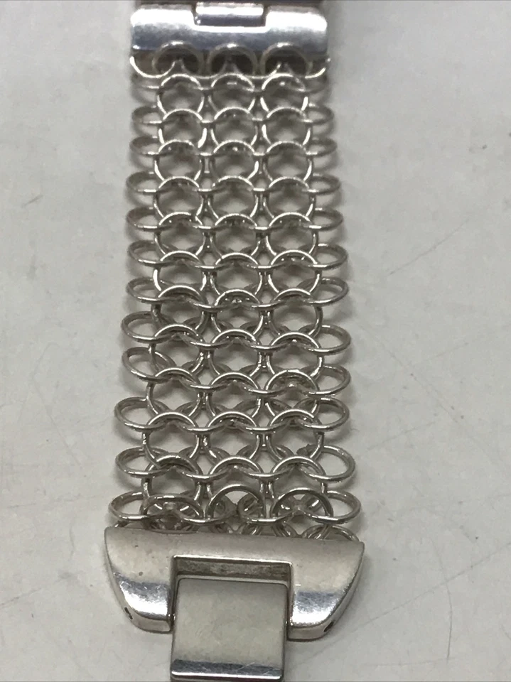 Reloj Aria de plata esterlina para mujer esfera cuadrada cadena correa de esmalte batería nueva 7" Foto 2 de 4