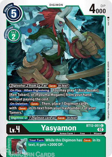 BT12-051 Yasyamon :: Common Digimon Card :: BT12: Across Time ::