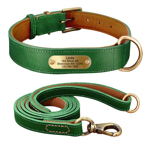Real Leather Dog Collar and Lead Set Personalised Custom Name Engraved XS-XXL - Picture 12 of 28