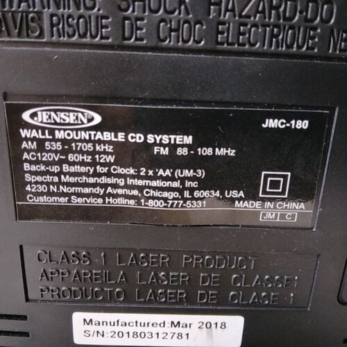 Jensen JMC-180 Micro Compact Stereo System-CD-Radio-AUX+Remote-Box-Testato Funzionante - Foto 7 di 15