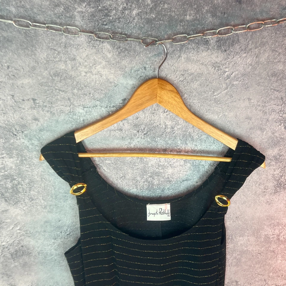 Joseph Ribkoff Tank Top M Black Gold Metallic Stripe Sleeveless Glam - Image 2 of 4