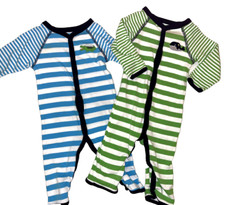 Carter's Alligator Whale Pajamas Lot OF 2 Blue Green Stripes 9 months TWIN BOYS
