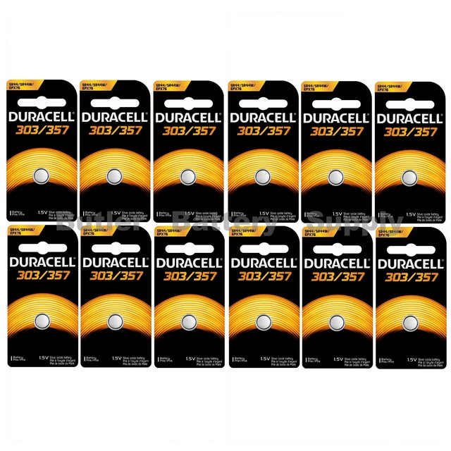 12 x 303/357 Duracell Silver Oxide Batteries (AG13, SR44, SR44W, EPX76