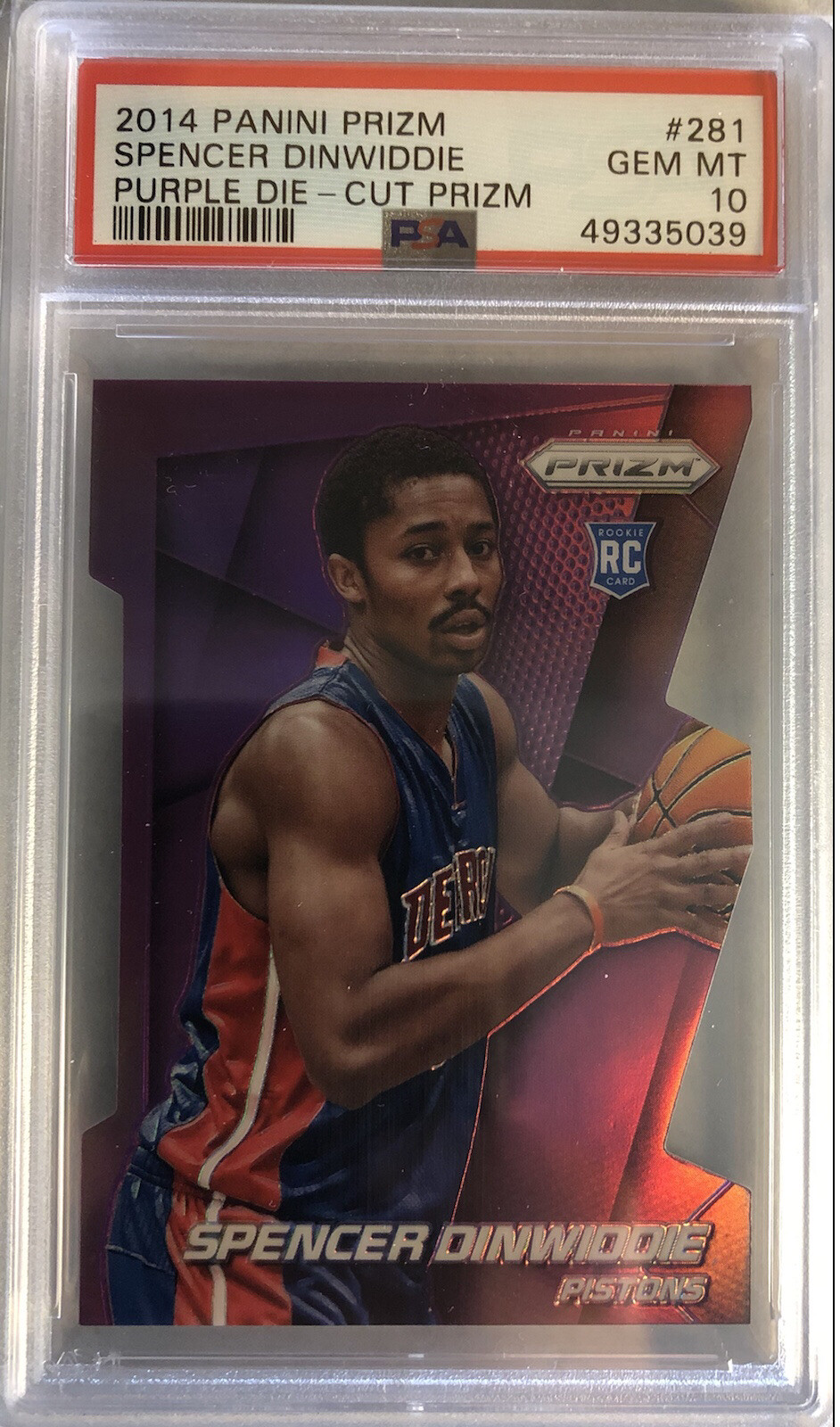 2014 Panini Prizm Purple Die-Cut Spencer Dinwiddie /139 Rookie RC #281 PSA 10