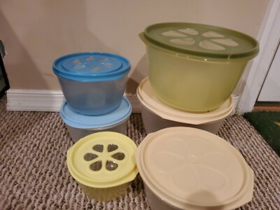 Set Of 6 Vintage Rubbermaid Daisy Fl Lid Storage Containers 12 Cup 8 Set Of 6 Vintage Rubbermaid Daisy, Vintage Rubbermaid Food Storage Containers