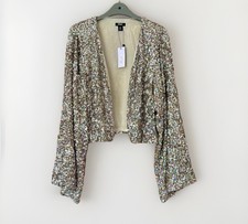 Nasty Gal Festival Party Silver Sequinned Open Kimono Blazer Jacket Size 6 Xs /s