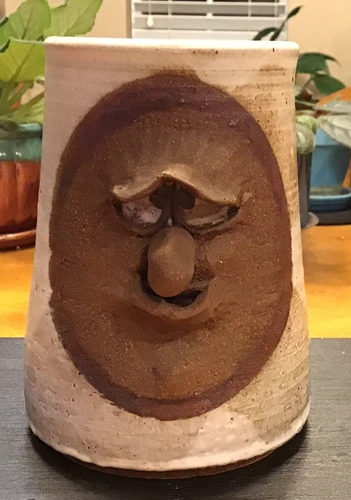 Vintage 3D Studio Art Pottery Funny Face Mug Stonewear Cup Artst Signed Folk Art