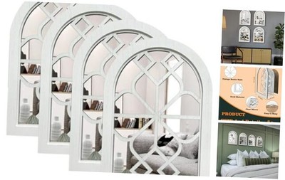  4 Set Arched Window Mirror Wall Decor,Rustic Mirror Set Arches, Arch-white