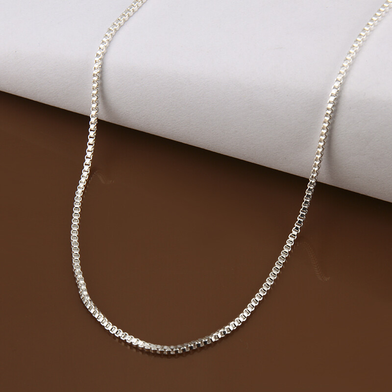 925 Sterling Solid Silver 1MM/1.5MM/2MM Box Chain Necklace For Women 16 ...