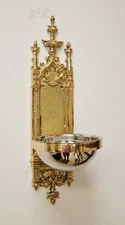 Solid Brass Gothic Church Wall Mount Short Holy Water Font (Chalice co.) #318