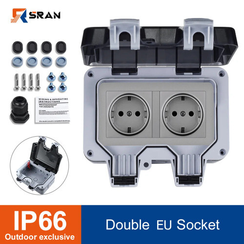 Außensteckdose wasserdicht 220V EU Steckdosen mit Schalter Doppelstecker - Bild 23 von 23