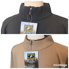 Wyoming Traders Mens Australian Merino Wool 1/4 Zip Sweater - Black / Tan