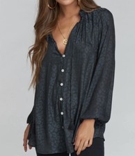 Show Me Your Mumu Blouse Womens S Alicia Tunic Black Silky Cheetah Long Sleeve