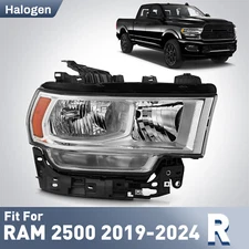 Halogen Headlight For 2019-2024 Ram 2500 3500 w/Chrome Bezel Passenger Side