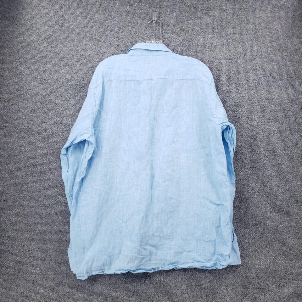 Neiman Marcus Button Up Shirt Mens XL Blue Classic Long Sleeve Linen Collared - Image 2 of 4