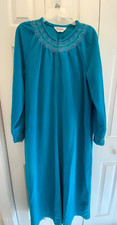 Vintage 70s Vanity Fair Velour Turquoise Teal House Coat Robe MCM Zip Up Large
