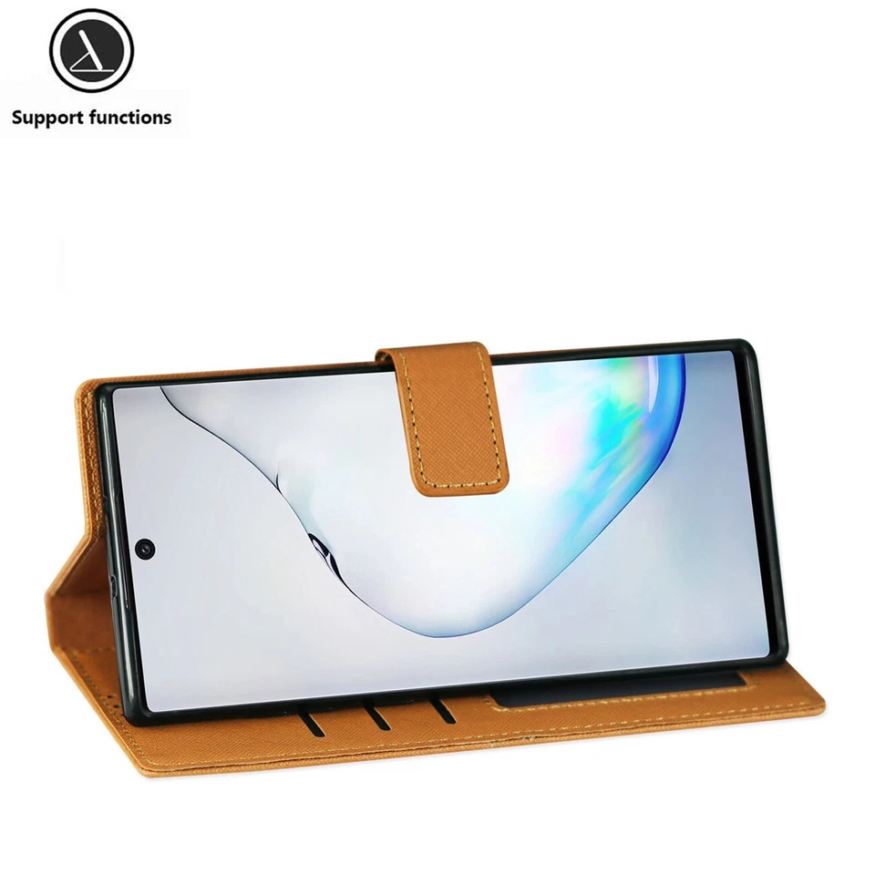 For Samsung Galaxy Note 10+ Plus Wallet Case w/ Card Pocket Holder & Stand Brown - Image 3 of 4