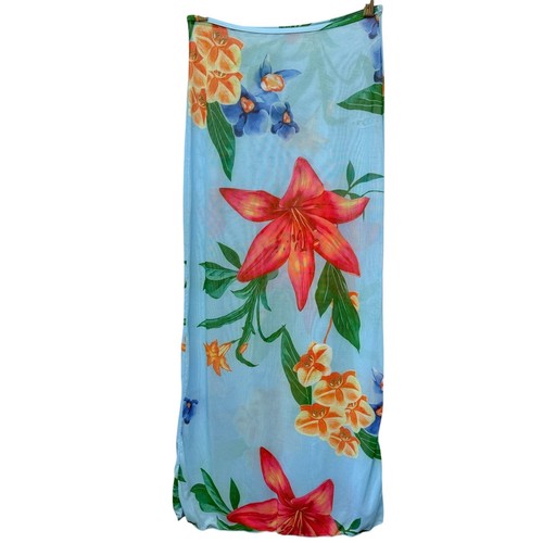 Langer Rock tropisch Blumenmuster Netz Schwimmen Überwurf Größe Small blau durchsichtig Stretch Maxi