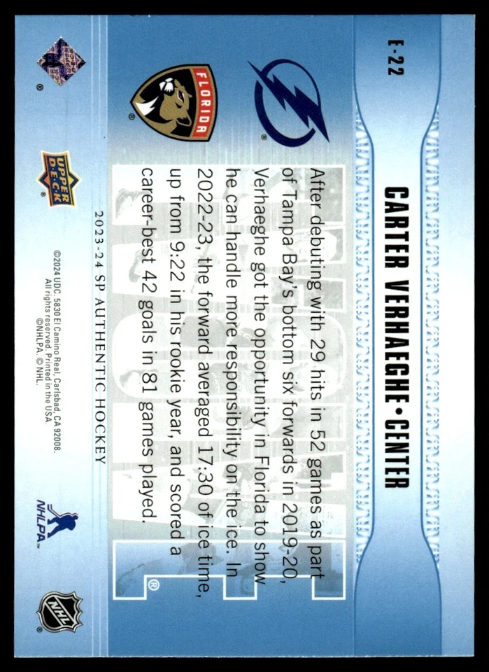 2023-24 SP Authentic Evolve Blue Carter Verhaeghe Florida Panthers #E-22 - Image 2 of 2