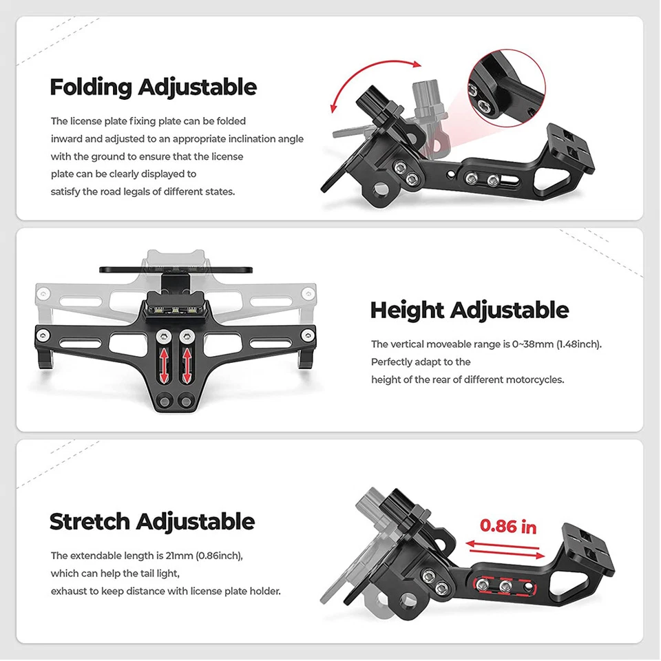 Black Universal Motorcycle Tail Tidy Fender LED Light License Plate Holder - Image 2 of 4