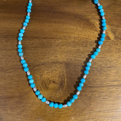 22” Beaded Blue Turquoise Necklace 925 Sterling Silver Beads Southwestern Navajo - Picture 14 of 16